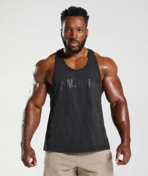 Gymshark Power Washed Stringer Férfi Ujjatlan Póló Fekete | HU-Y-851