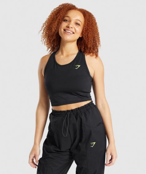 Gymshark Pulse Crop Női Ujjatlan Póló Fekete | HU-V-034