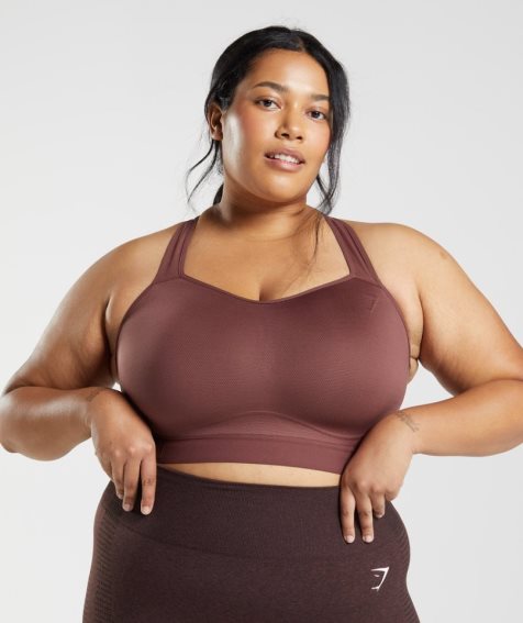 Gymshark Racerback High Support Női Sportmelltartó Sötétbarna | HU-L-319
