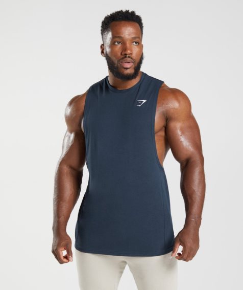 Gymshark React Drop Arm Férfi Ujjatlan Póló Sötétkék | HU-H-564