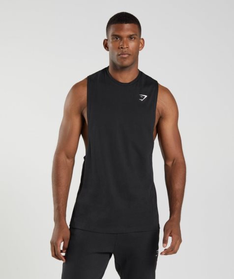 Gymshark React Drop Arm Férfi Ujjatlan Póló Fekete | HU-O-123