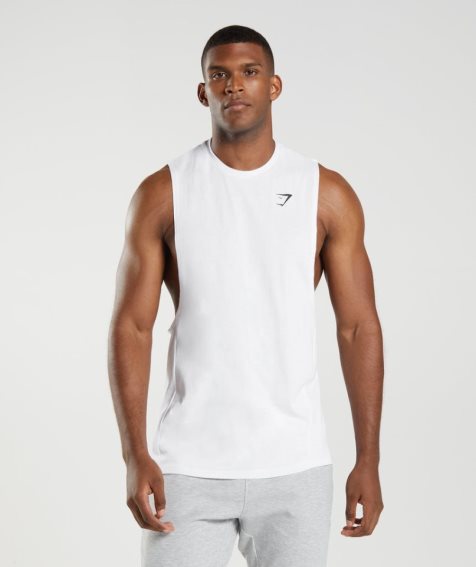 Gymshark React Drop Arm Férfi Ujjatlan Póló Fehér | HU-R-304