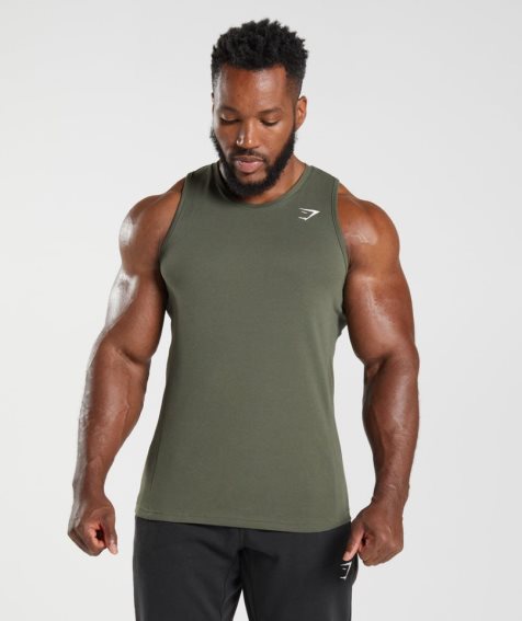 Gymshark React Férfi Ujjatlan Póló Olivazöld | HU-B-146
