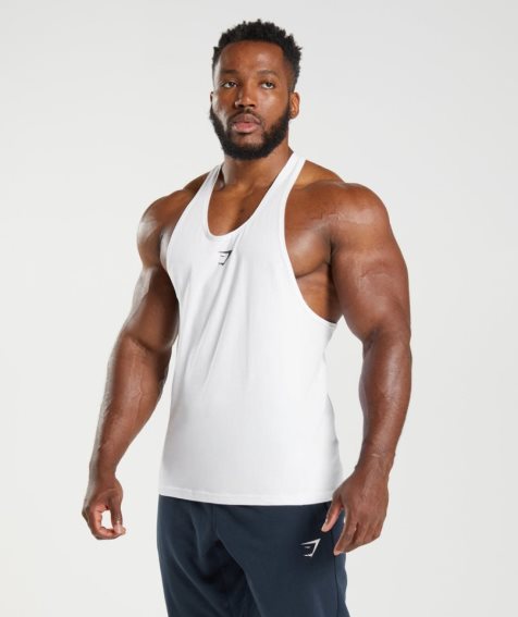 Gymshark React Stringer Férfi Ujjatlan Póló Fehér | HU-K-460