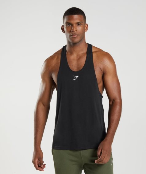 Gymshark React Stringer Férfi Ujjatlan Póló Fekete | HU-Y-937