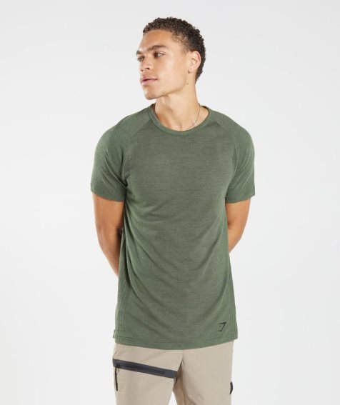 Gymshark Retake Seamless Férfi Póló Olivazöld | HU-K-918