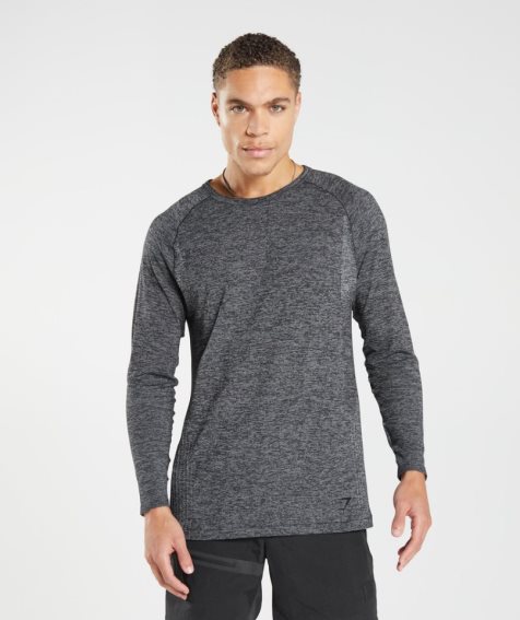 Gymshark Retake Seamless Long Sleeve Férfi Póló Sötétszürke | HU-Q-701