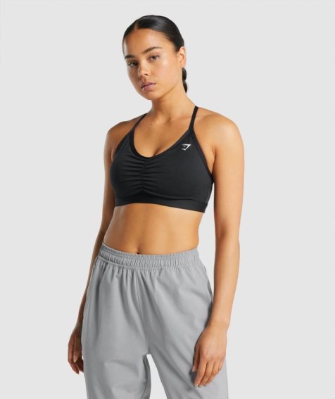 Gymshark Ruched Női Sportmelltartó Fekete | HU-T-625