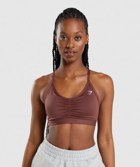 Gymshark Ruched Női Sportmelltartó Sötétbarna | HU-Q-913