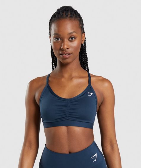 Gymshark Ruched Női Sportmelltartó Sötétkék | HU-V-516