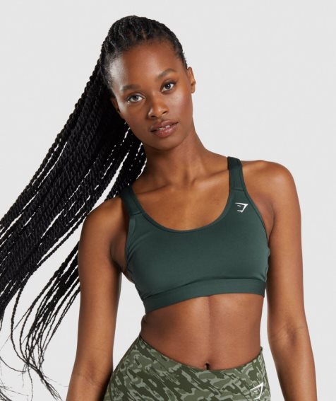 Gymshark Scoop Neck Női Sportmelltartó Sötétzöld | HU-X-461