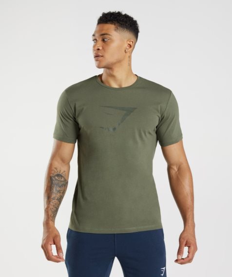 Gymshark Sharkhead Infill Férfi Póló Olivazöld | HU-B-351