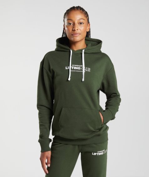 Gymshark Social Club Oversized Női Kapucnis Pulóver Olivazöld | HU-G-576