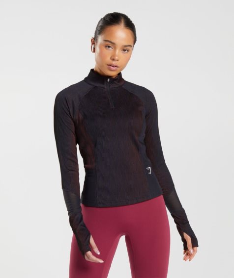 Gymshark Sport 1/4 Zip Női Pulóverek Fekete | HU-Y-864