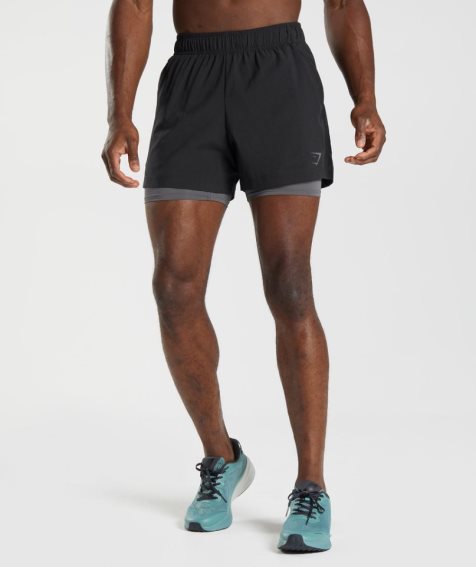 Gymshark Sport 5" 2 In 1 Férfi Rövidnadrág Fekete | HU-J-398