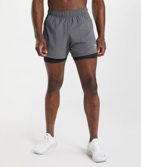 Gymshark Sport 5" 2 In 1 Férfi Rövidnadrág Szürke | HU-T-261