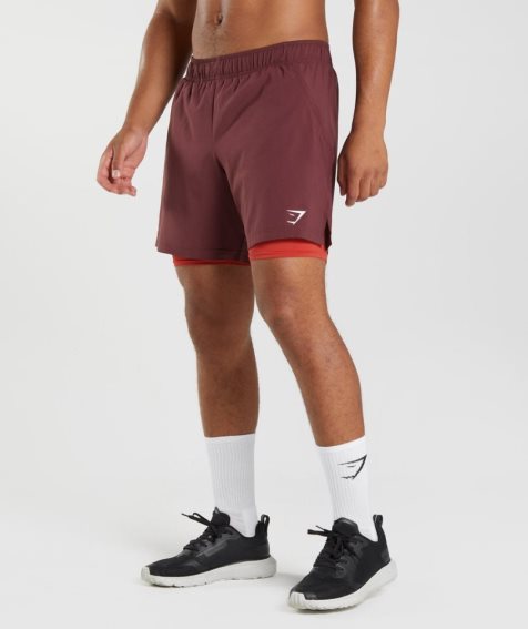 Gymshark Sport 7" 2 In 1 Férfi Rövidnadrág Bordó | HU-H-239