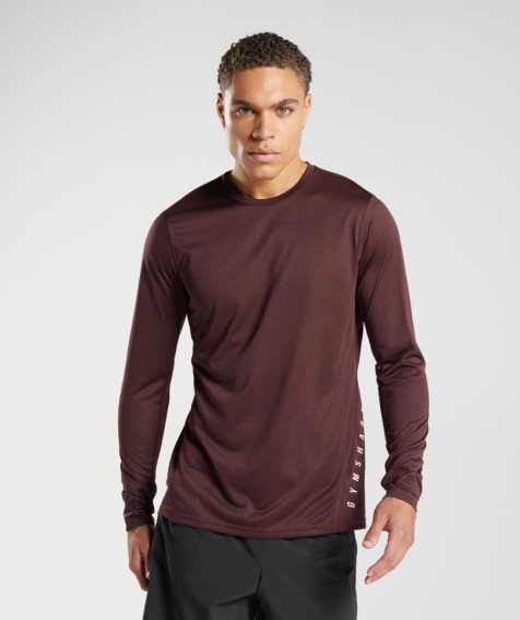 Gymshark Sport Long Sleeve Férfi Póló Bordó | HU-E-147