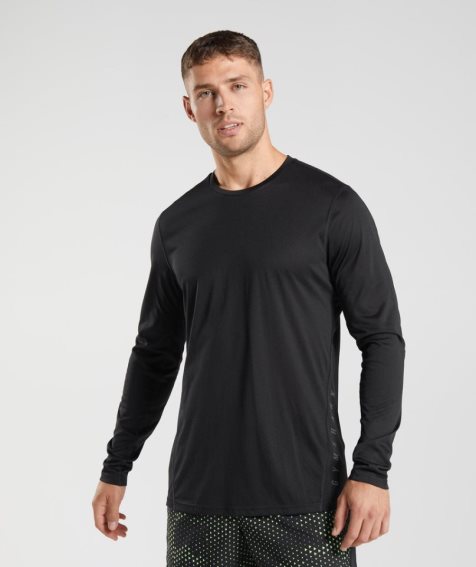 Gymshark Sport Long Sleeve Férfi Póló Fekete | HU-R-950