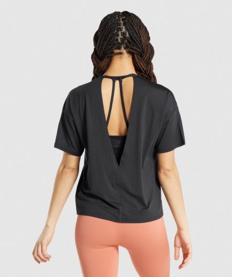 Gymshark Studio Női Póló Fekete | HU-P-801