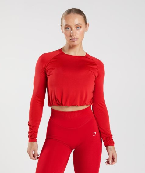 Gymshark Sweat Seamless Long Sleeve Női Vágott Felsők Piros | HU-J-835