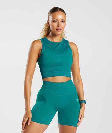 Gymshark Sweat Seamless Midi Női Ujjatlan Póló Türkiz | HU-M-179