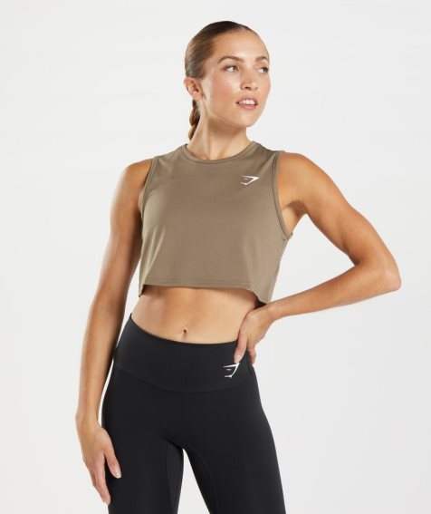 Gymshark Torna Crop Női Ujjatlan Póló Barna | HU-N-827