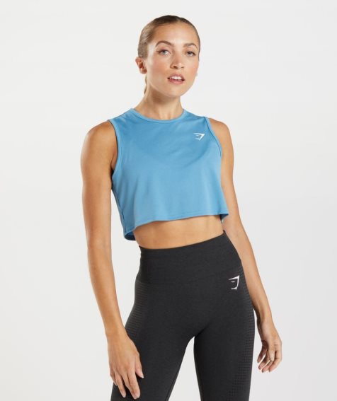 Gymshark Torna Crop Női Ujjatlan Póló Kék | HU-I-142