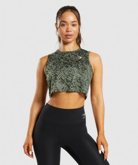 Gymshark Torna Crop Női Ujjatlan Póló Zöld | HU-D-345