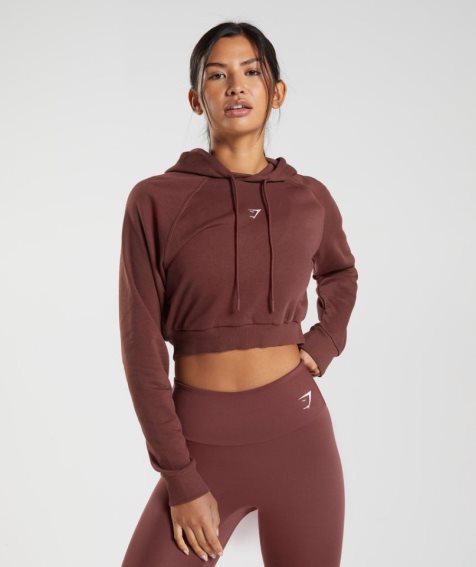 Gymshark Torna Cropped Női Kapucnis Pulóver Sötétbarna | HU-N-871
