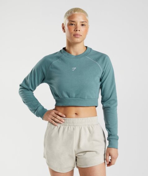 Gymshark Torna Cropped Női Pulóverek Türkiz | HU-J-253