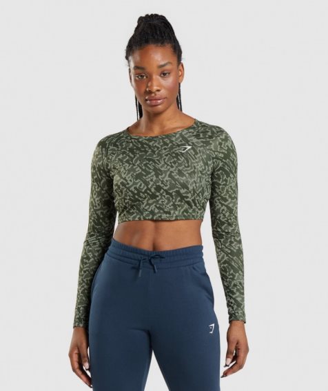 Gymshark Torna Long Sleeve Női Vágott Felsők Zöld | HU-S-641