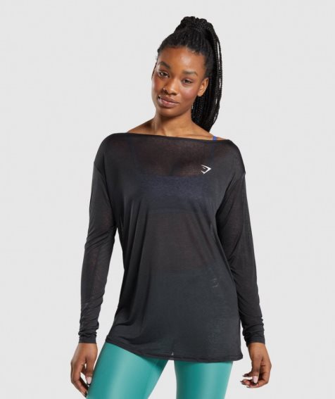 Gymshark Torna Oversized Long Sleeve Tee Női Póló Fekete | HU-U-398