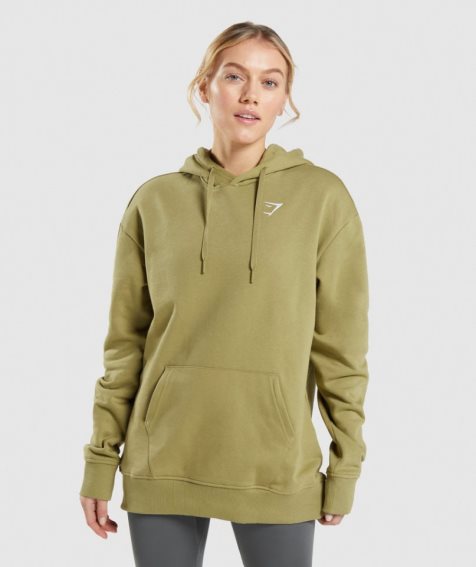 Gymshark Torna Oversized Női Kapucnis Pulóver Olivazöld | HU-H-384
