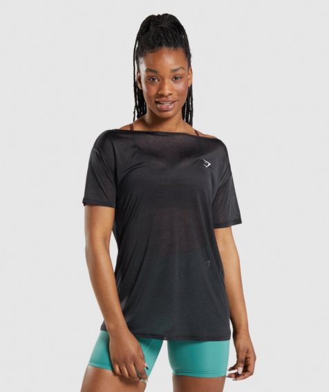 Gymshark Torna Oversized Top Női Póló Fekete | HU-F-203