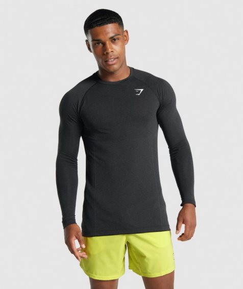Gymshark Vital Light Seamless Long Sleeve Férfi Póló Fekete | HU-A-507
