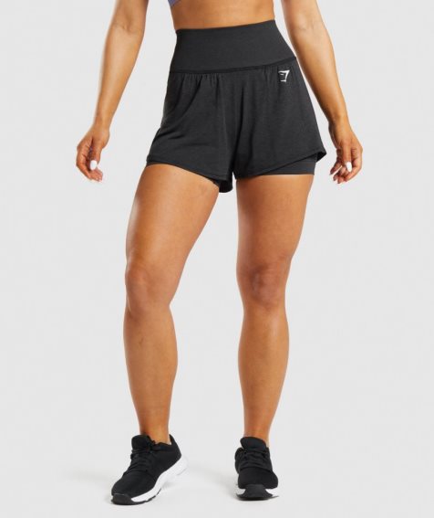 Gymshark Vital Seamless 2.0 2-in-1 Női Rövidnadrág Fekete | HU-I-731