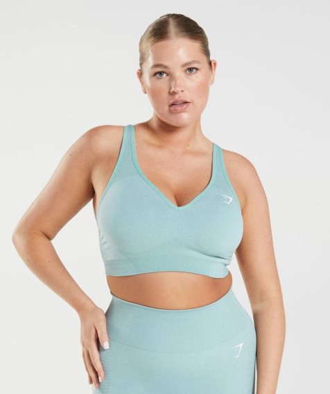 Gymshark Vital Seamless 2.0 V Neck Női Sportmelltartó Világos Türkiz | HU-W-137
