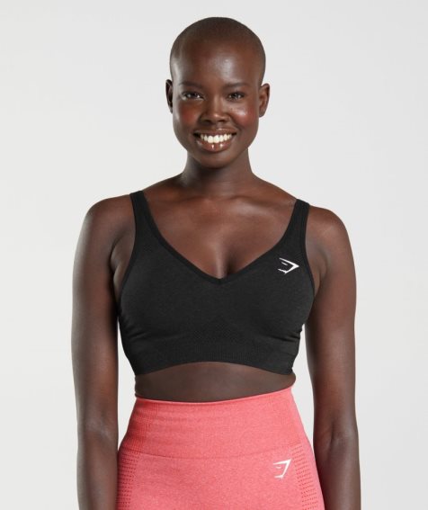 Gymshark Vital Seamless 2.0 V Neck Női Sportmelltartó Fekete | HU-X-408