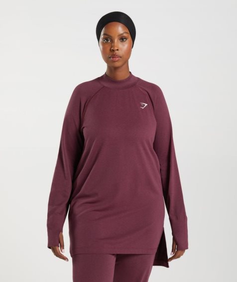 Gymshark Vital Seamless Long Line Top Női Póló Bordó | HU-B-832