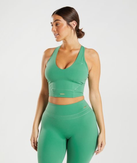 Gymshark Whitney Crop Női Ujjatlan Póló Zöld | HU-H-047