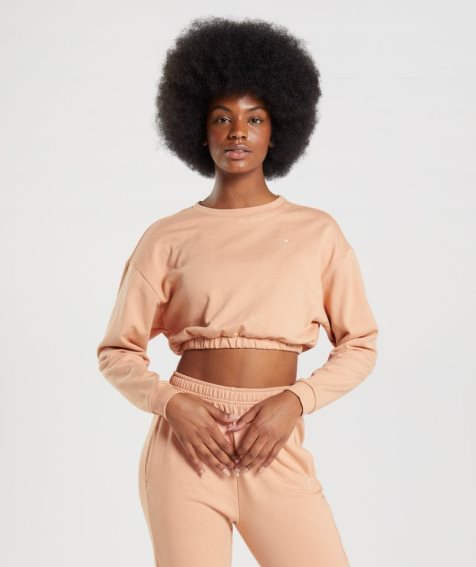 Gymshark Whitney Cropped Női Pulóverek Bézs | HU-O-158