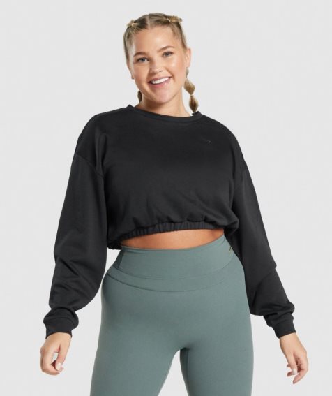 Gymshark Whitney Cropped Női Pulóverek Fekete | HU-C-645