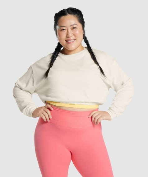Gymshark Whitney Cropped Női Pulóverek Krém | HU-M-873