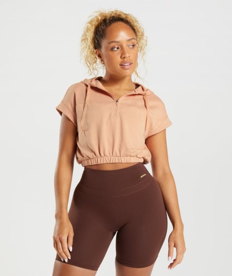 Gymshark Whitney Cropped Ujjatlan Női Kapucnis Pulóver Korall | HU-F-839