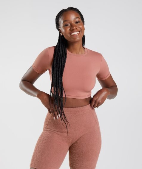 Gymshark Whitney Rövid Sleeve Női Vágott Felsők Rózsaszín | HU-G-380