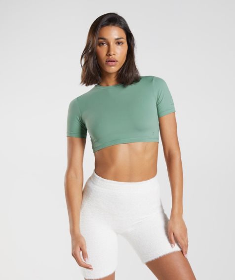 Gymshark Whitney Rövid Sleeve Női Vágott Felsők Zöld | HU-H-107