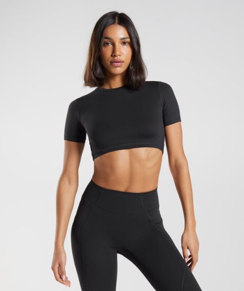 Gymshark Whitney Rövid Sleeve Női Vágott Felsők Fekete | HU-Y-643