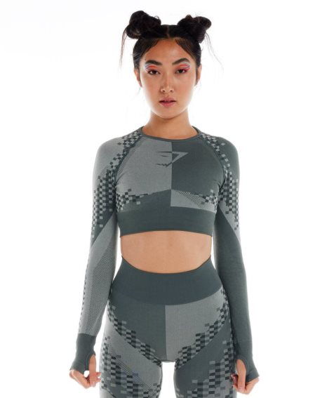 Gymshark Wtflex Cyborg Seamless Long Sleeve Női Vágott Felsők Szürke | HU-A-819