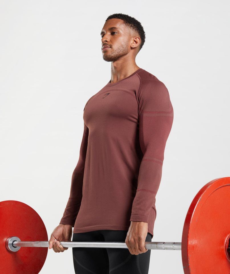 Gymshark 315 Long Sleeve Férfi Póló Barna | HU-J-682
